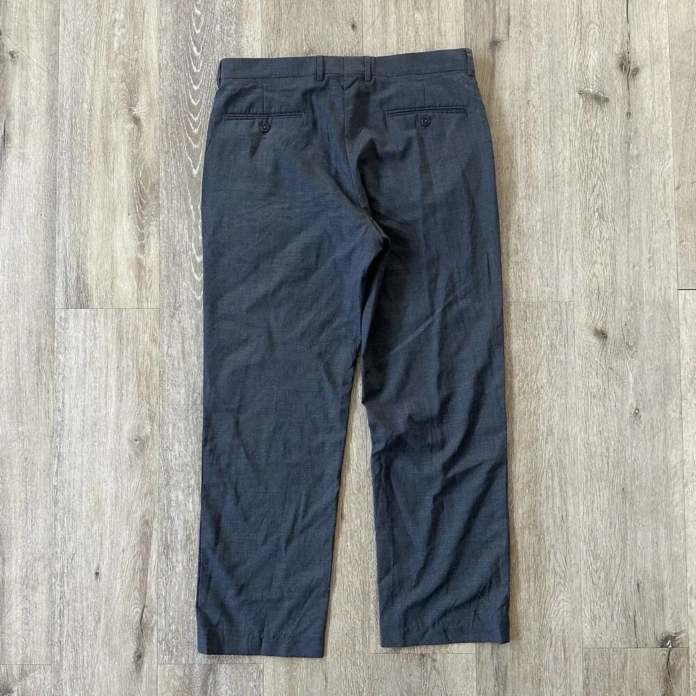 J. Crew Men’s Dark Grey Charcoal 100% Wool Dress Pants Flat Front Business 33x30